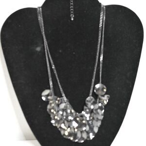 Enchanting Boho Black Metal Chain/Disc Dangle Clusters Layered 16" Glam Necklace